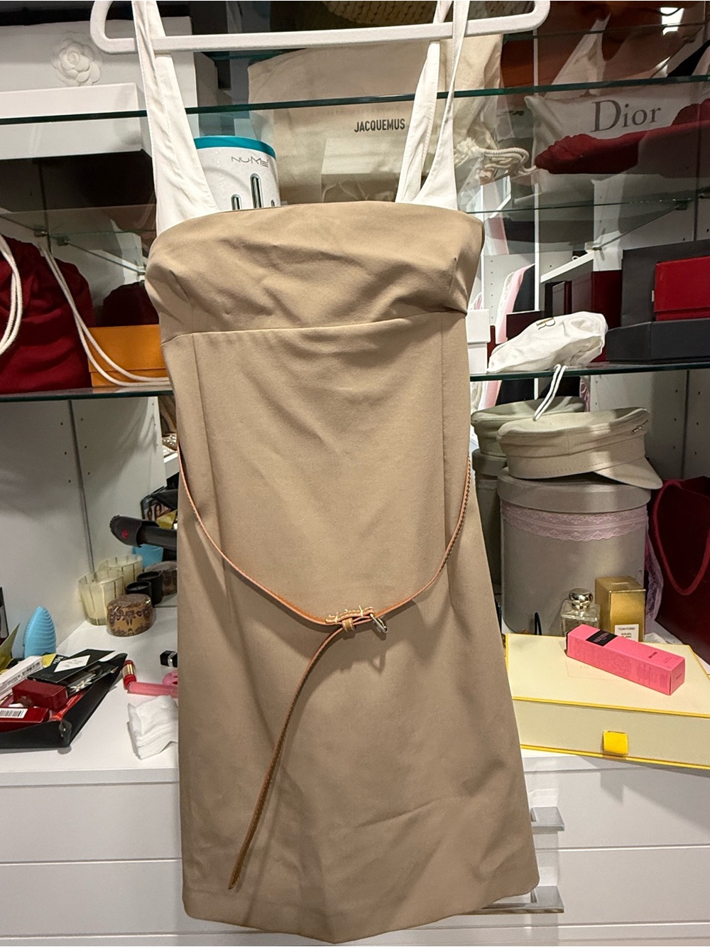 Zara Beige Mini Dress with White Straps